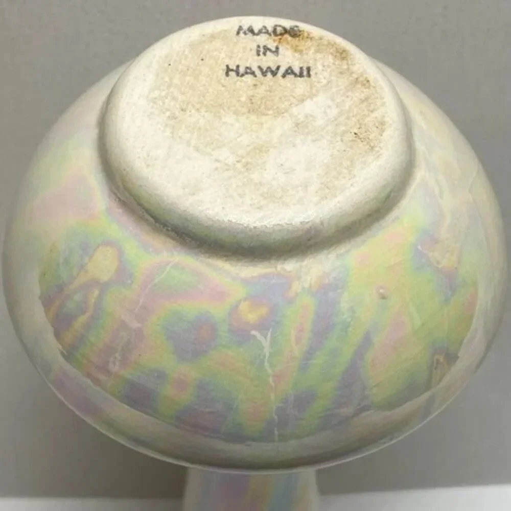 Hawaii Flower Vase Pearl Iridescent Ceramic Purple Hawaiin Iris Orchid‎ 7.5